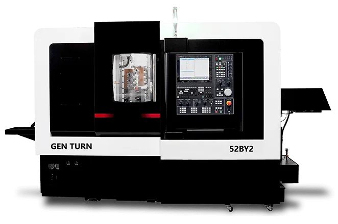52-BY2 — 9-axis mill/turn with 12 tools on a programmable B axis