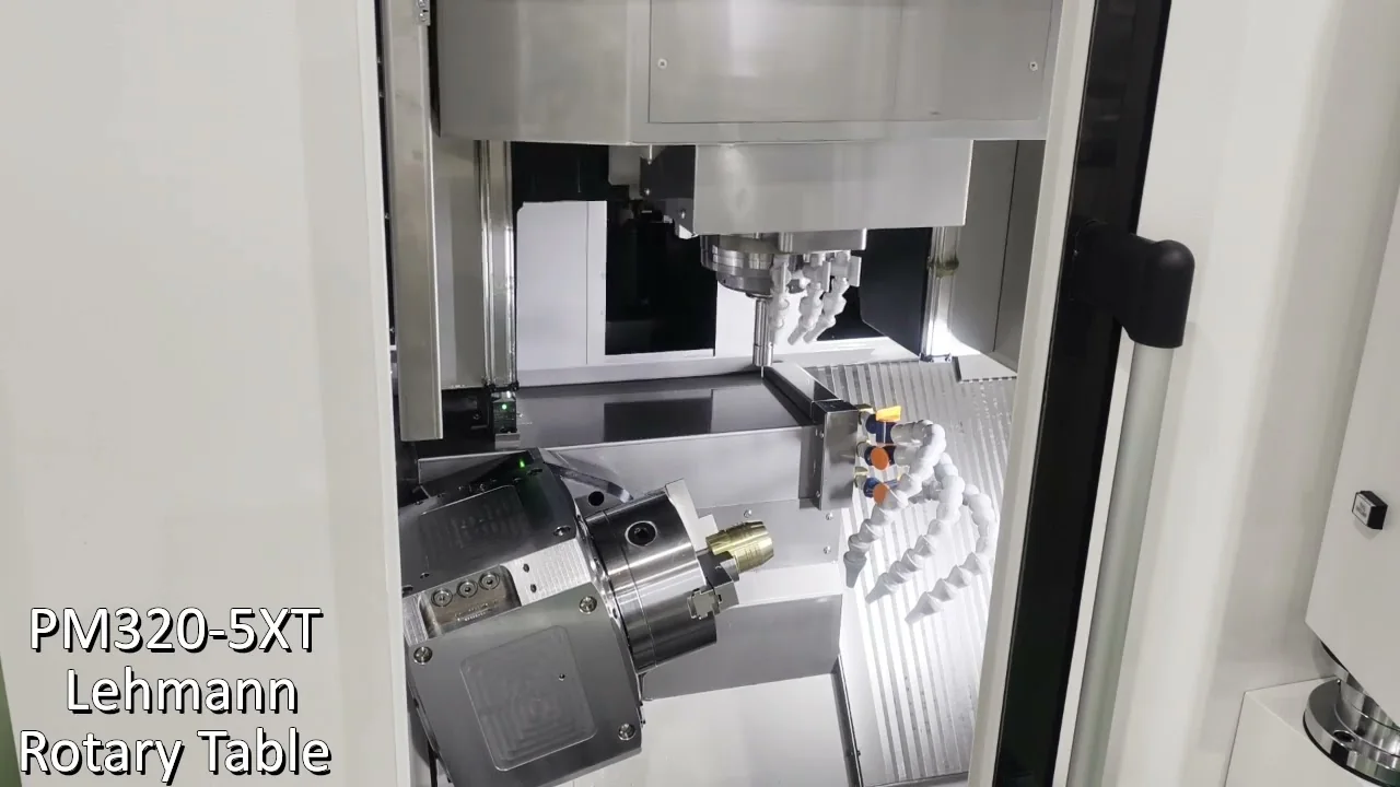 PM320-5X-T interior — Lehmann rotary table with 5-axis head and live turning