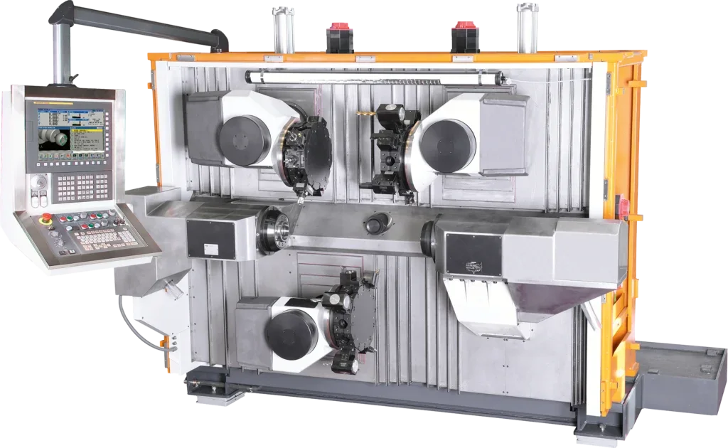 Spinner TTS65 Triplex without covers: two upper turrets, one lower turret, main and sub spindle
