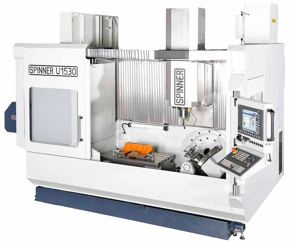 Spinner U5-1530 universal machining center with fixed table and rotary/tilting table