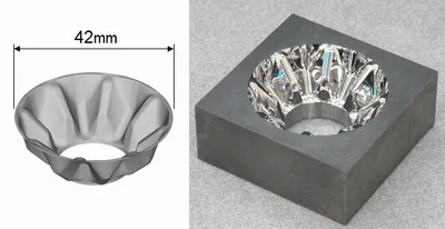 Bevel gear forging die cut directly in cemented carbide on a Shibaura UVM